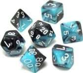 SET DE 7 DES GEMINI NOIR & SHELL WHITE