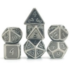 Des Metal - Mini lot de 7 des (14mm) - Glazed Silver (+ Boite de rangement acrylique fourni)