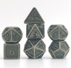  Des Métal - Mini lot de 7 des (14mm) - Solid Nickel (+ Boite de rangement acrylique fourni)